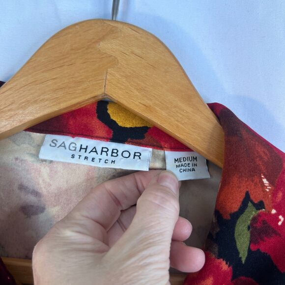 Sag Harbor Bright Maximal Floral Print Button Front Blouse Boho Garden Size MD - Picture 5 of 7